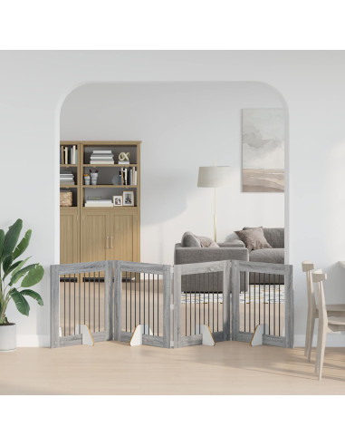 Cancello per cani con supporti 4 pcs Grigio Sonoma 80 x 80 cm