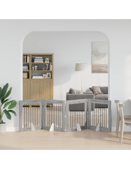 Cancello per cani con supporti 4 pcs Grigio Sonoma 80 x 80 cm