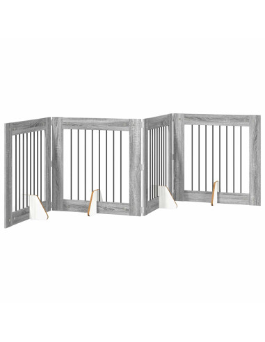 Cancello per cani con supporti 4 pcs Grigio Sonoma 80 x 80 cm