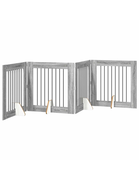 Cancello per cani con supporti 4 pcs Grigio Sonoma 80 x 80 cm
