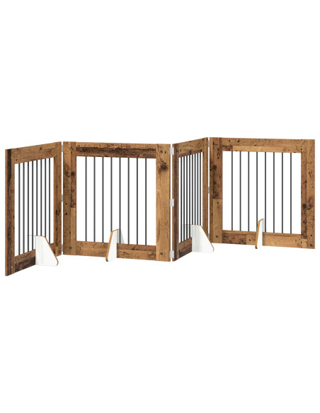 Cancello per cani con supporti 4 pcs Legno antico 80 x 80 cm