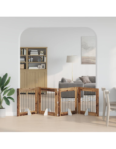 Cancello per cani con supporti 4 pcs Legno antico 80 x 80 cm