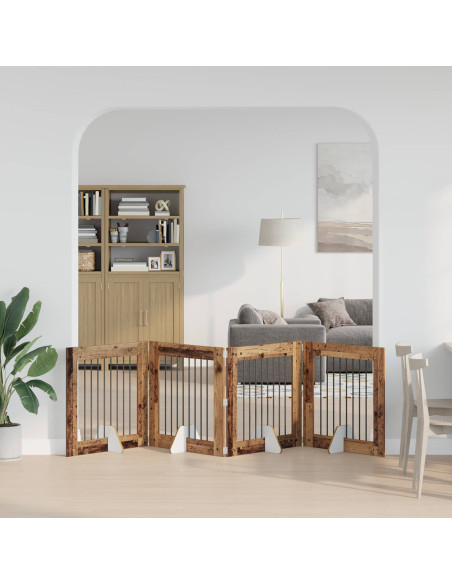 Cancello per cani con supporti 4 pcs Legno antico 80 x 80 cm