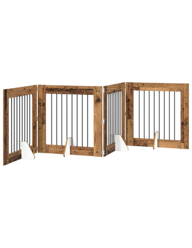 Cancello per cani con supporti 4 pcs Legno antico 80 x 80 cm