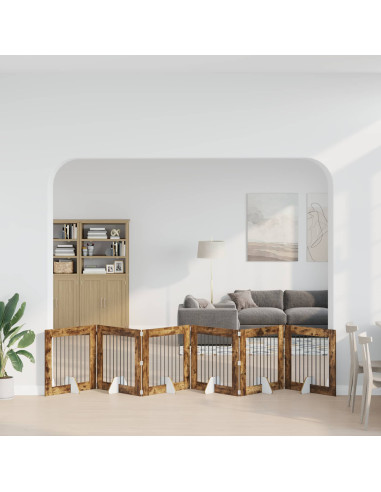 Cancello per cani con supporti 6 pcs Rovere Fumo 80 x 80 cm