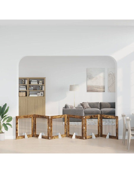 Cancello per cani con supporti 6 pcs Rovere Fumo 80 x 80 cm