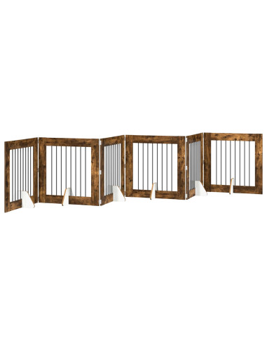 Cancello per cani con supporti 6 pcs Rovere Fumo 80 x 80 cm
