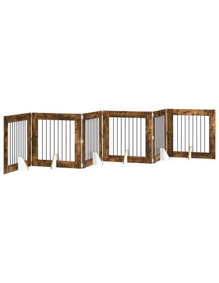Cancello per cani con supporti 6 pcs Rovere Fumo 80 x 80 cm