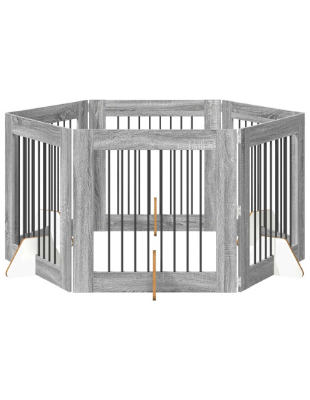 Cancello per cani con supporti 6 pcs Grigio Sonoma 80 x 80 cm