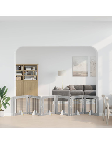 Cancello per cani con supporti 6 pcs Grigio Sonoma 80 x 80 cm