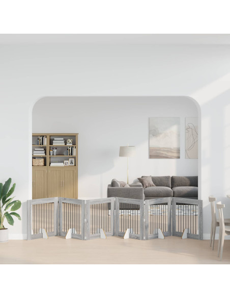 Cancello per cani con supporti 6 pcs Grigio Sonoma 80 x 80 cm