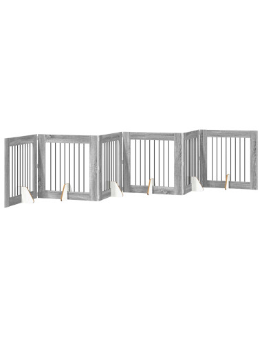 Cancello per cani con supporti 6 pcs Grigio Sonoma 80 x 80 cm