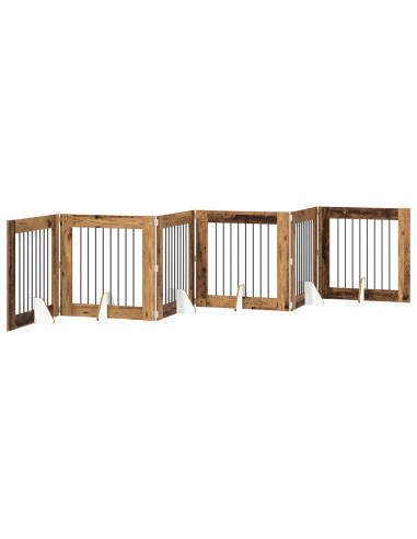 Cancello per cani con supporti 6 pcs Legno antico 80 x 80 cm