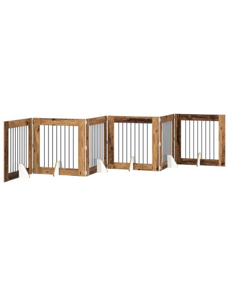 Cancello per cani con supporti 6 pcs Legno antico 80 x 80 cm