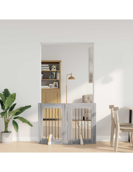 Cancello per cani con supporti 2 pcs Grigio Sonoma 60 x 80 cm