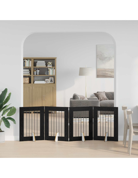 Cancello per cani con supporti 4 pcs Rovere Nero 60 x 80 cm
