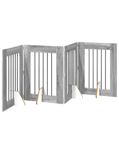 Cancello per cani con supporti 4 pcs Grigio Sonoma 60 x 80 cm