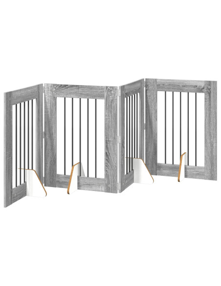 Cancello per cani con supporti 4 pcs Grigio Sonoma 60 x 80 cm