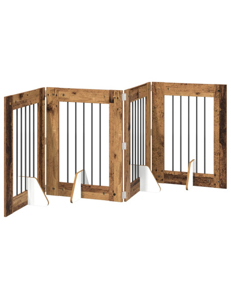 Cancello per cani con supporti 4 pcs Legno antico 60 x 80 cm