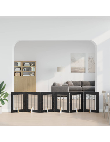 Cancello per cani con supporti 6 pcs Rovere Nero 60 x 80 cm