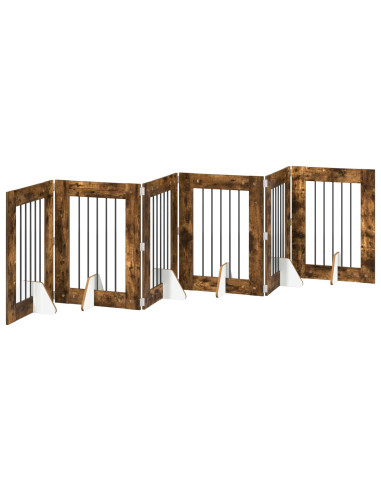 Cancello per cani con supporti 6 pcs Rovere Fumo 60 x 80 cm