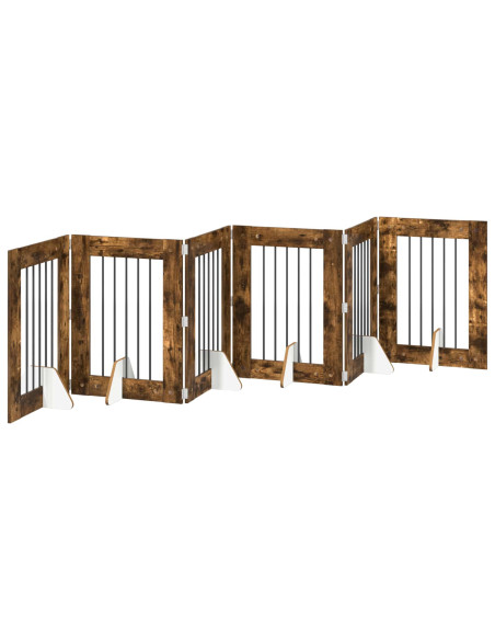 Cancello per cani con supporti 6 pcs Rovere Fumo 60 x 80 cm