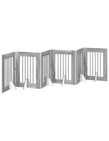 Cancello per cani con supporti 6 pcs Grigio Sonoma 60 x 80 cm