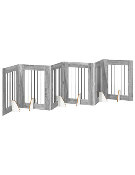 Cancello per cani con supporti 6 pcs Grigio Sonoma 60 x 80 cm