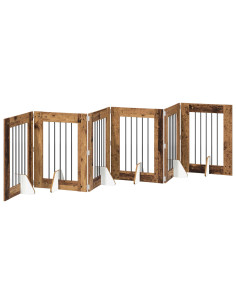 Cancello per cani con supporti 6 pcs Legno antico 60 x 80 cm 2