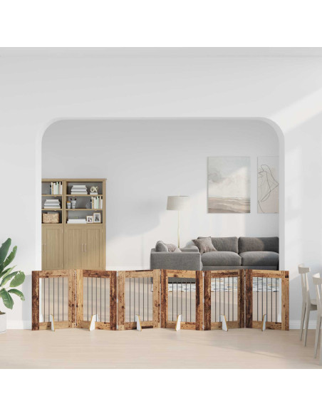 Cancello per cani con supporti 6 pcs Legno antico 60 x 80 cm