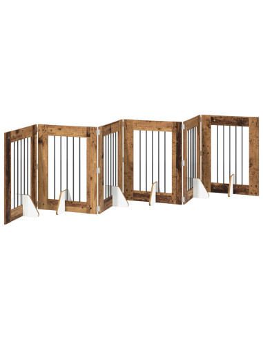 Cancello per cani con supporti 6 pcs Legno antico 60 x 80 cm