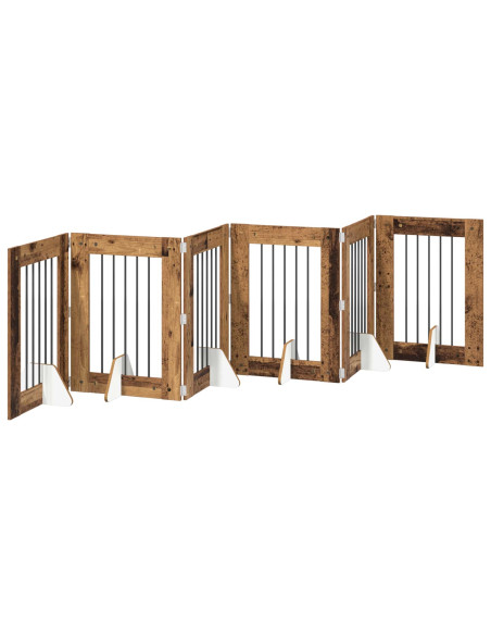 Cancello per cani con supporti 6 pcs Legno antico 60 x 80 cm