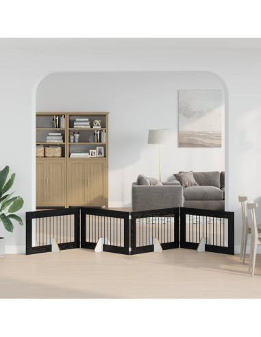 Cancello per cani con supporti 4 pcs Rovere Nero 100 x 60 cm