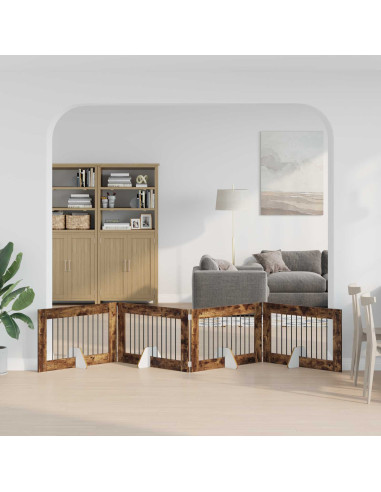 Cancello per cani con supporti 4 pcs Rovere Fumo 100 x 60 cm