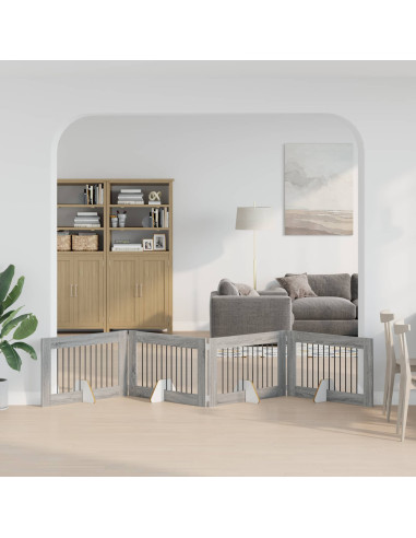 Cancello per cani con supporti 4 pcs Grigio Sonoma 100 x 60 cm