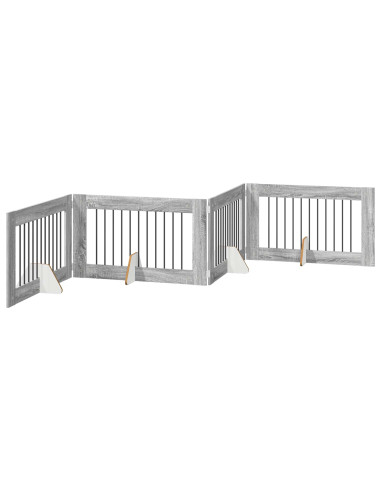 Cancello per cani con supporti 4 pcs Grigio Sonoma 100 x 60 cm