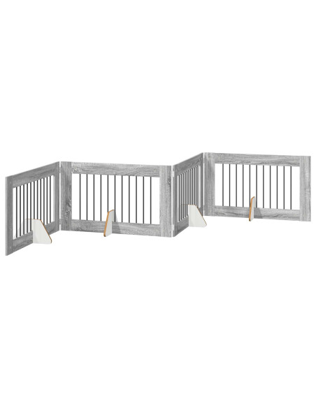 Cancello per cani con supporti 4 pcs Grigio Sonoma 100 x 60 cm