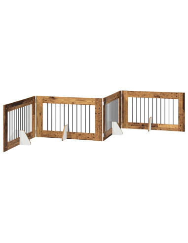 Cancello per cani con supporti 4 pcs Legno antico 100 x 60 cm