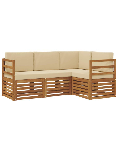 Set divani 4 pcs Naturale e Beige Legno di Acacia Massello
