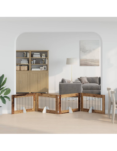 Cancello per cani con supporti 4 pcs Legno antico 100 x 60 cm