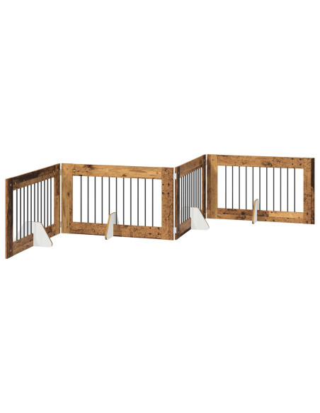 Cancello per cani con supporti 4 pcs Legno antico 100 x 60 cm