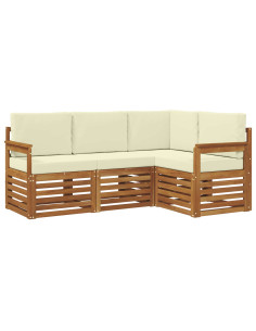 Set divani 4 pcs Naturale e Crema Legno di Acacia Massello 2