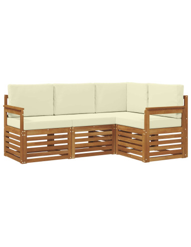 Set divani 4 pcs Naturale e Crema Legno di Acacia Massello