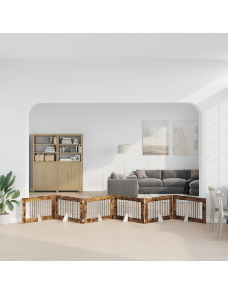 Cancello per cani con supporti 6 pcs Rovere Fumo 100 x 60 cm
