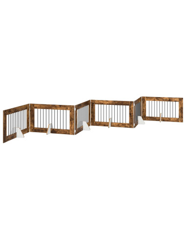 Cancello per cani con supporti 6 pcs Rovere Fumo 100 x 60 cm