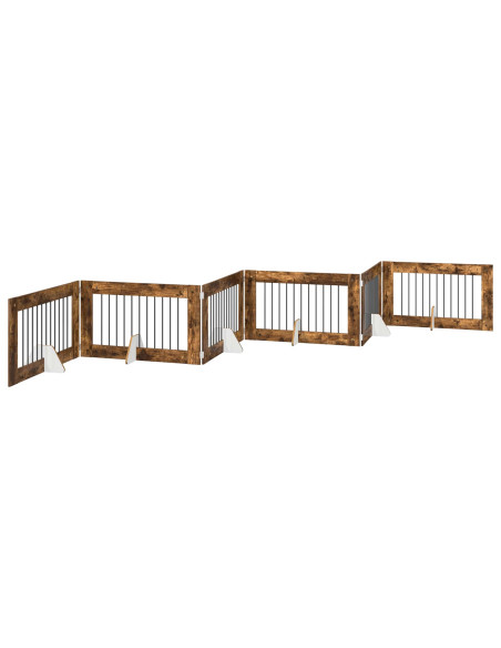 Cancello per cani con supporti 6 pcs Rovere Fumo 100 x 60 cm