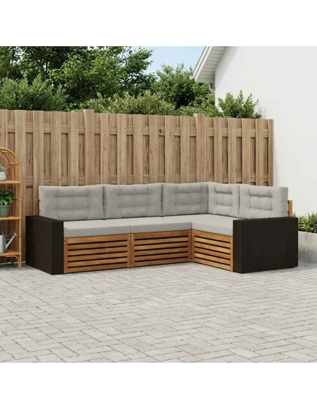 Set di divani da esterno 4 pcs Naturale e Grigio Chiaro