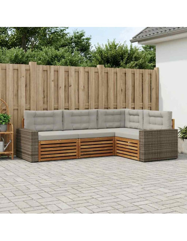 Set di divani da esterno 4 pcs Naturale e Grigio Chiaro