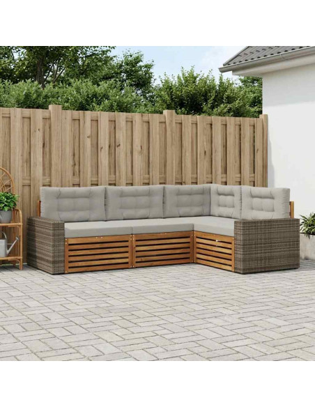 Set di divani da esterno 4 pcs Naturale e Grigio Chiaro