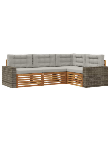 Set di divani da esterno 4 pcs Naturale e Grigio Chiaro
